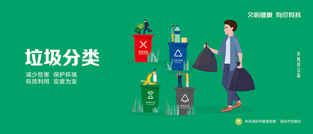 健康文明有你有我，垃圾分類、減少危害、保護環境、有效利用、變廢為寶圍擋公益廣告，建筑工地圍擋廣告圖